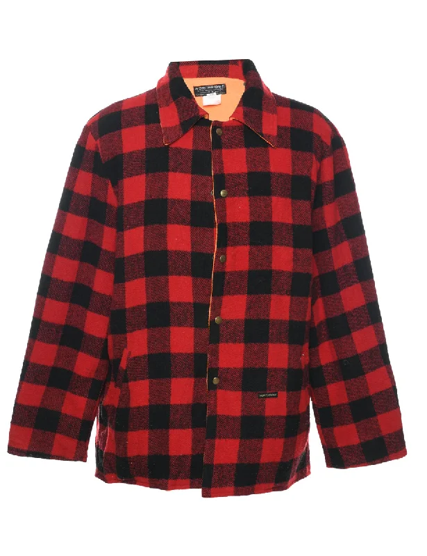 Buffalo Check Wool Coat - XL Zip Front Button Front Snap Front