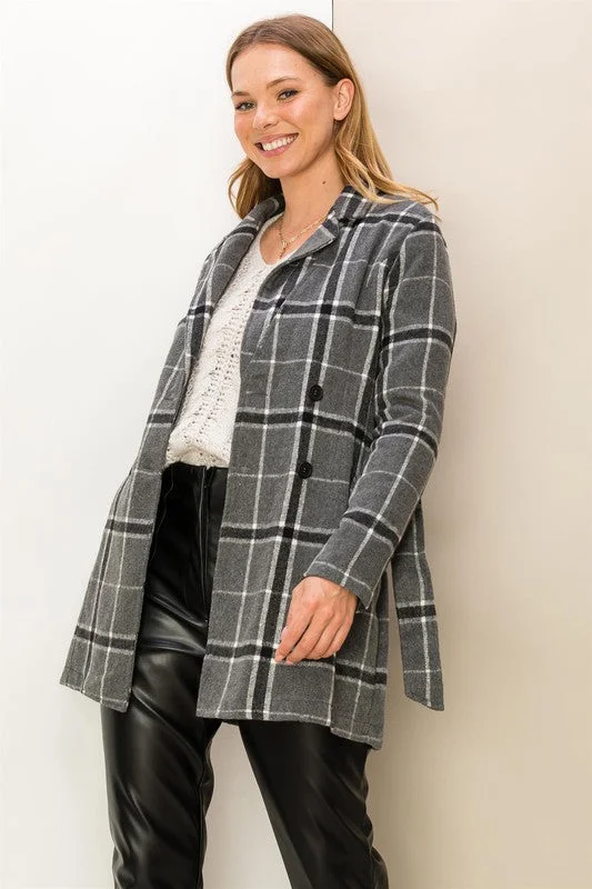 Casual Elegance Plaid Print Belted Coat Sleeveless Short Sleeve Long Sleeve