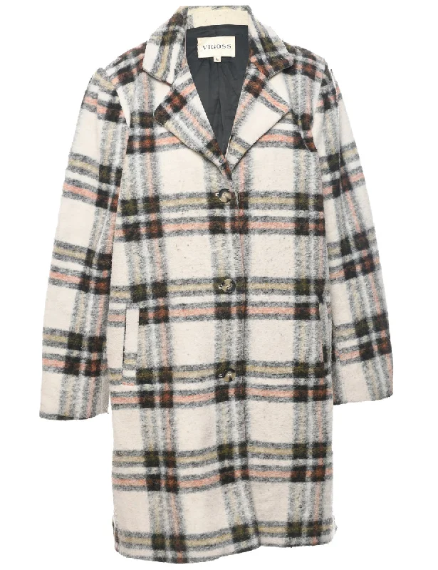 Checked Off White Coat - L Chenille Brocade Lace