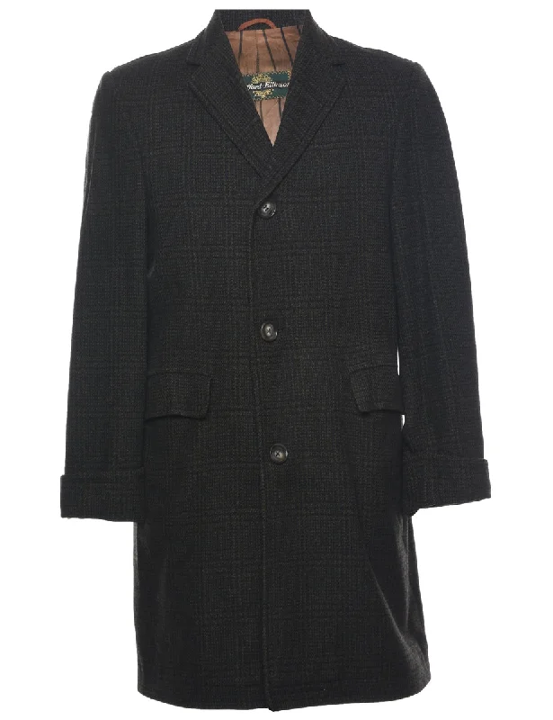 Checked Pattern Wool Coat - M Herringbone Houndstooth Plaid