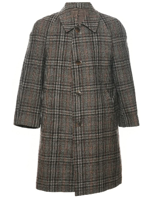 Checked Pattern Wool Coat - M Striped Polka Dot Floral