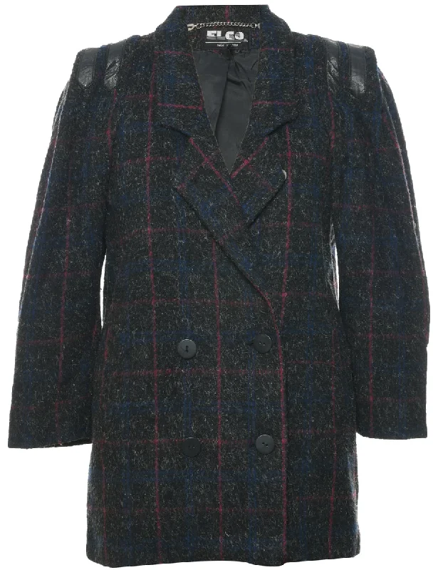 Checked Pattern Wool Coat - M Jersey Tulle Batik
