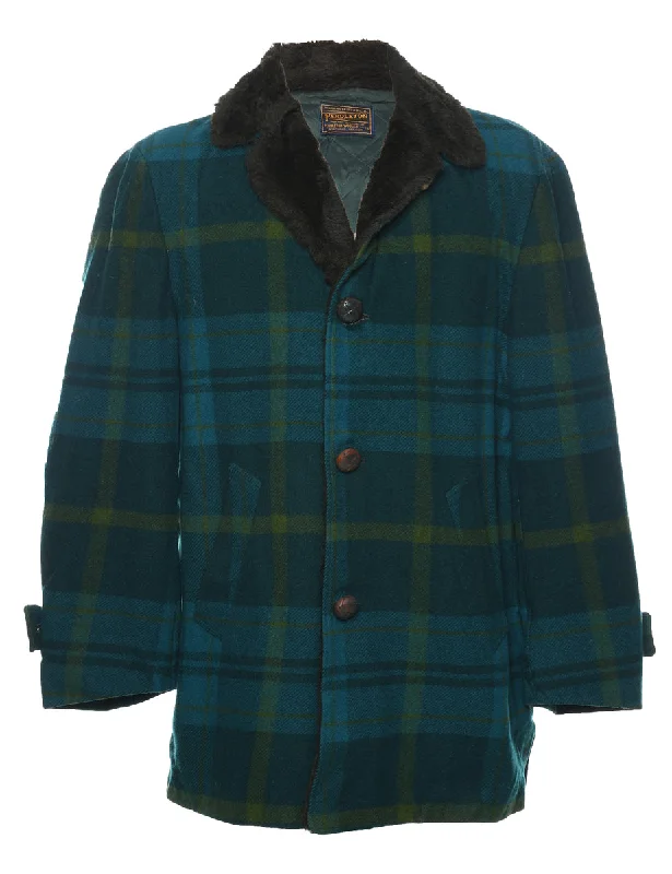 Checked Pendleton Wool Coat - M Sequined Lace Ribbed