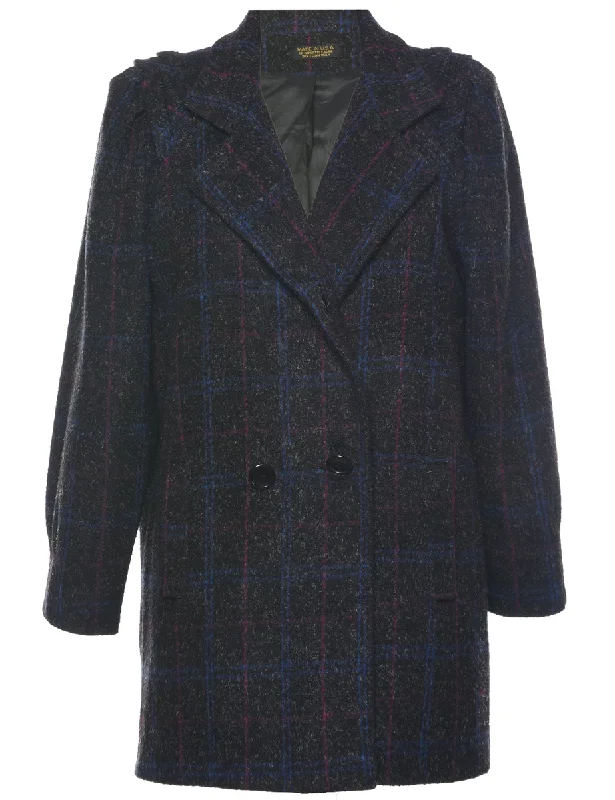Checked Trench Coat - L Hook-and-Loop Buckled Tied