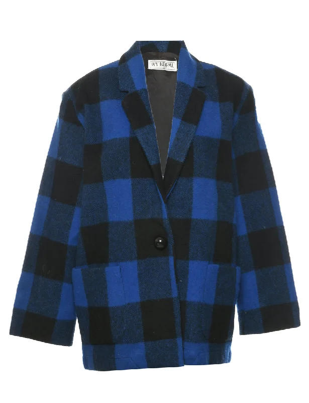 Checked Wool Coat - L Collared Crew Neck Turtle Neck