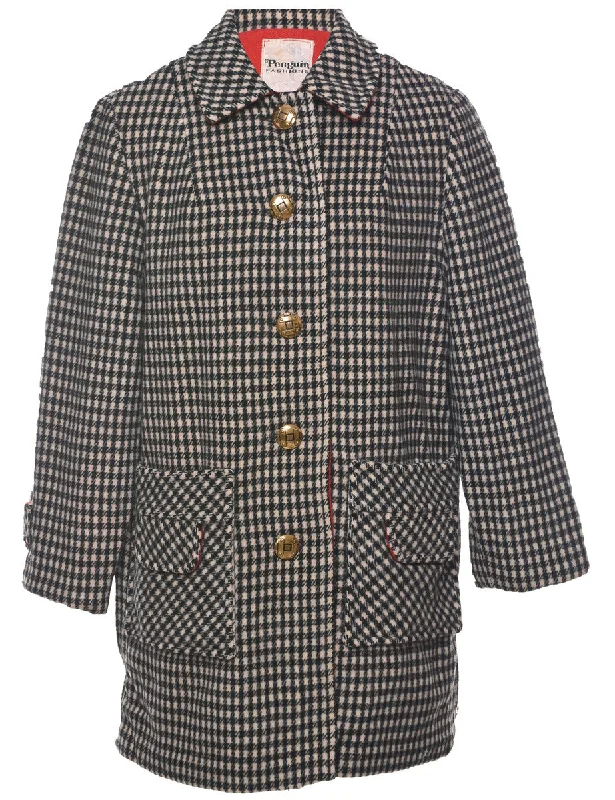 Checked Wool Coat - L Sleeveless Short Sleeve Long Sleeve