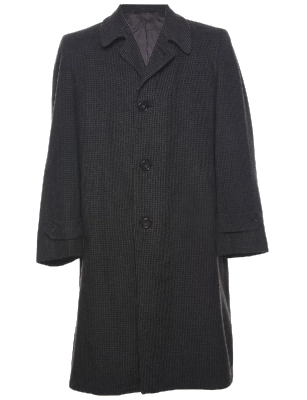 Checked Wool Coat - L Three-Quarter Sleeve Elbow Sleeve Wrist Sleeve