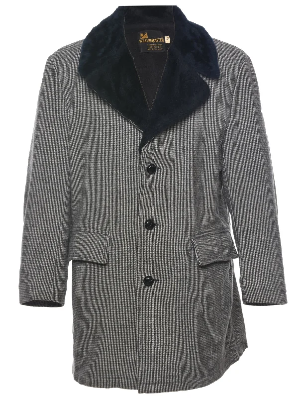 Checked Wool Coat - L Asymmetrical Diagonal princess