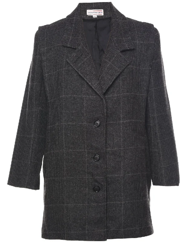 Checked Wool Coat - L empire Basque Peplum