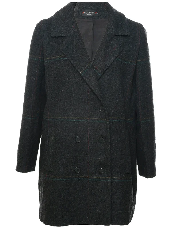 Checked Wool Coat - XL Kimono Robe Cloak