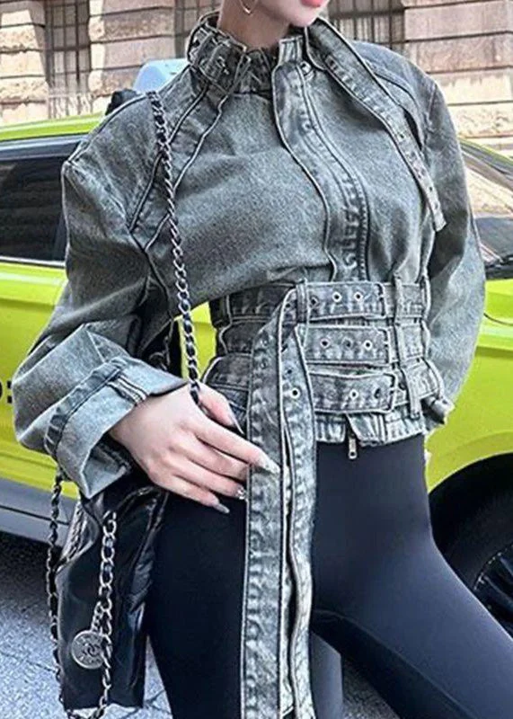 Chic Blue Stand Collar Asymmetrical Patchwork Denim Coat Spring Coat Overcoat Trench Coat Chic Blue Stand Collar Asymmetrical Patchwork Denim Coat Spring Coat Overcoat Trench Coat