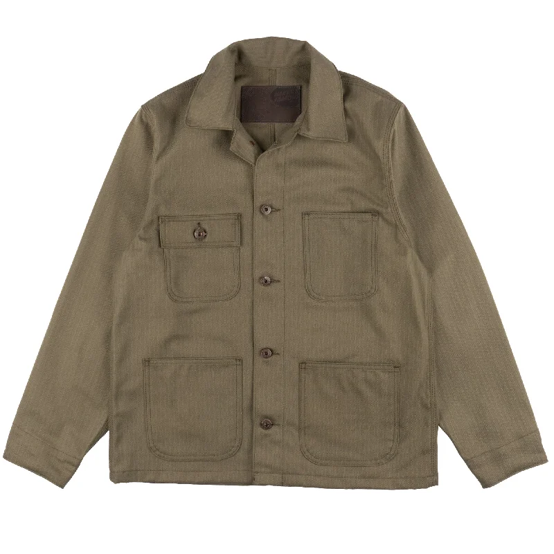 Chore Coat - Army HBT - Olive Drab Boat Neck Jacket Square Neck Jacket One-Shoulder Jacket