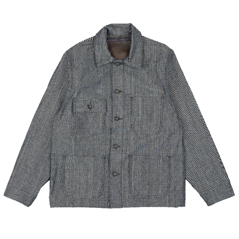 Chore Coat - Blanket Lined Denim - Indigo x White Striped Polka Dot Floral