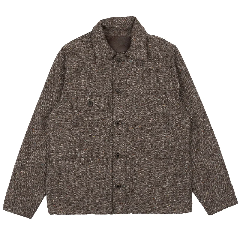 Chore Coat - Wool Blend Multi Nep - Brown Raincoat Turtleneck Coat Wrap Coat