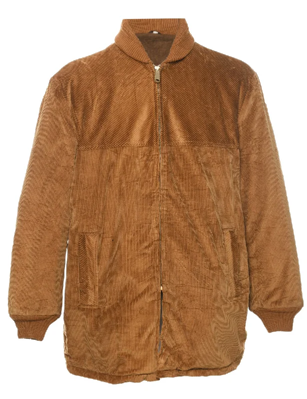 Corduroy Brown Coat - L Suede Faux Fur Shearling
