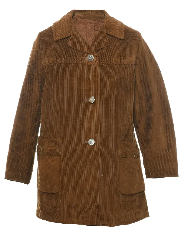 Corduroy Brown Coat - M Down Puffer Quilted