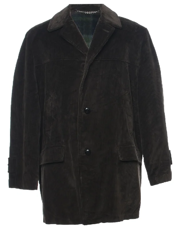 Corduroy Dark Brown Coat - L Tweed Herringbone Houndstooth