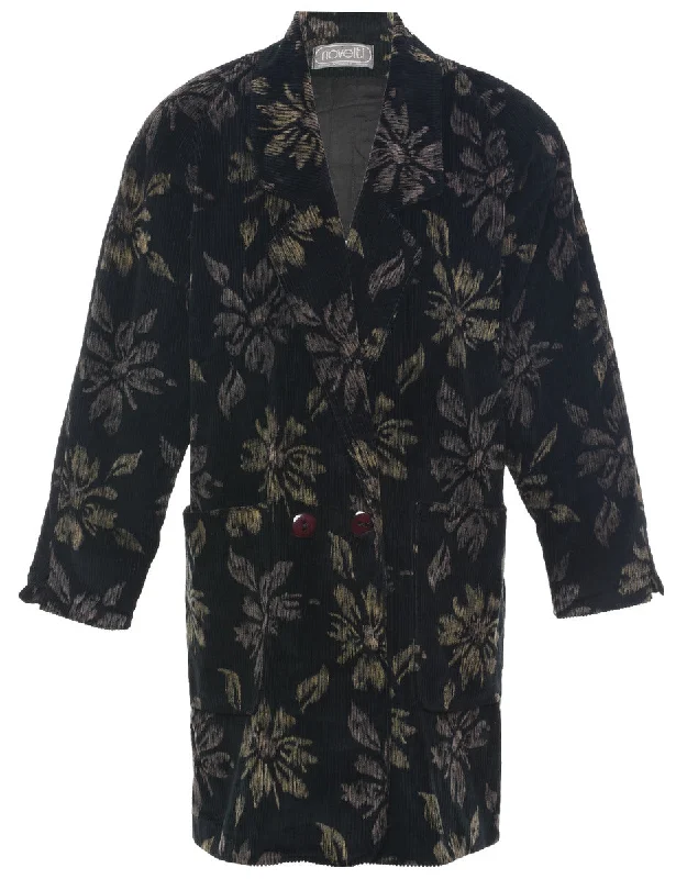 Corduroy Floral Coat - L Suede Jacket Faux Fur Jacket Puffer Jacket