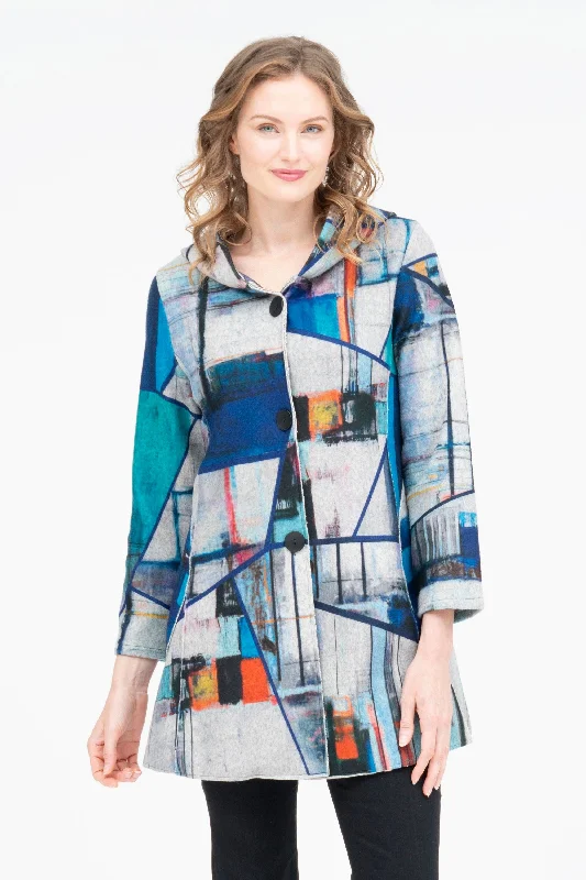 Damee Modern Art-Print Hooded Flannel Coat in Multi - 4905 Suede Jacket Faux Fur Jacket Puffer Jacket Damee Modern Art-Print Hooded Flannel Coat in Multi - 4905 Suede Jacket Faux Fur Jacket Puffer Jacket