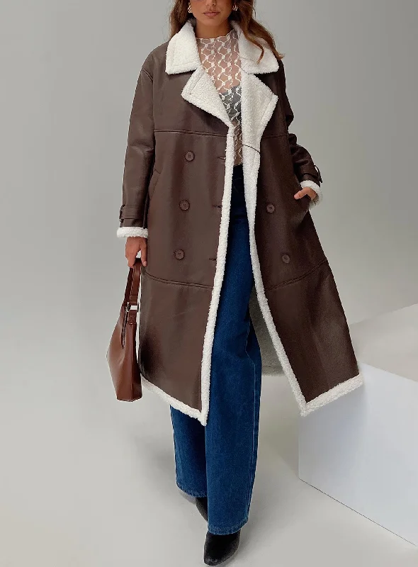 Day n Night Longline Shearling Coat Choc / Cream Houndstooth Jacket Shearling Jacket Fleece Jacket