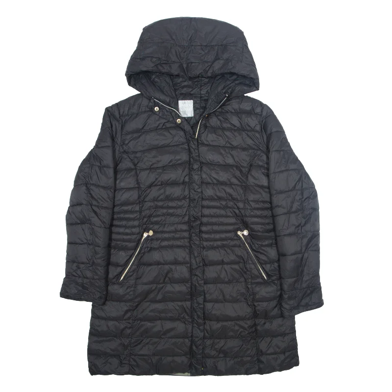 ENRICO COVERI Insulated Long Puffer Coat Black Womens XL Mesh Canvas Denim