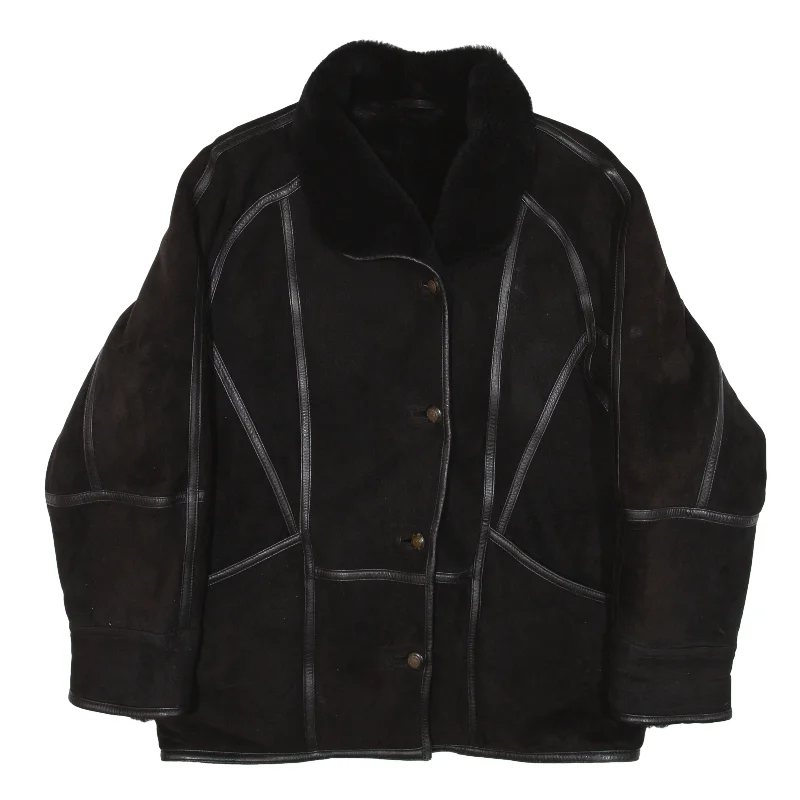 Fleece Lined Coat Black Womens 2XL Bomber Denim Leather