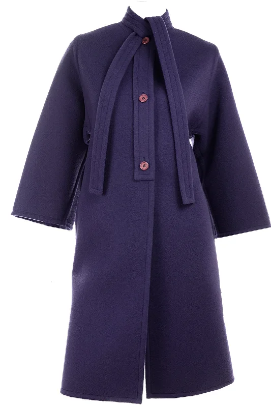 Galanos Purple Wool Vintage Coat With Tie & Pleat Details Houndstooth Coat Plaid Coat Tartan Coat Galanos Purple Wool Vintage Coat With Tie & Pleat Details Houndstooth Coat Plaid Coat Tartan Coat