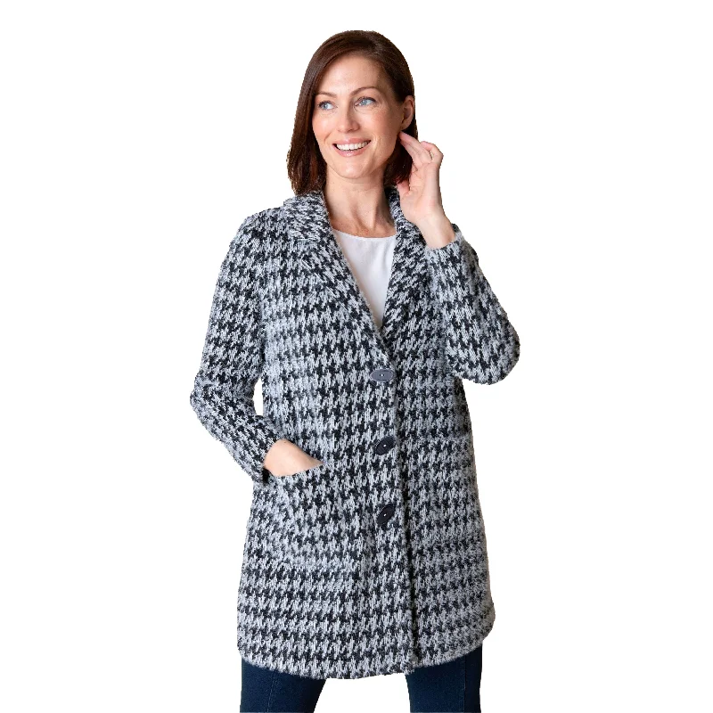 Habitat Chenille Houndstooth Car Coat in Black - 49345-BLK A-Line Ball Gown Mermaid