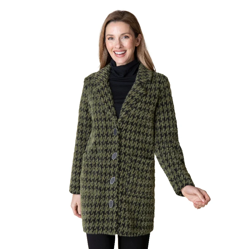 Habitat Chenille Houndstooth Car Coat in Olive - 49345-OLV Bodycon Sheath Shift