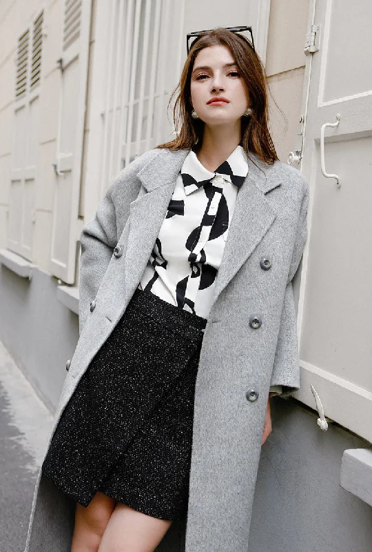 Harriet Double-Breasted Wool Coat - Cloud Grey Tie-Waist Belted Drawstring