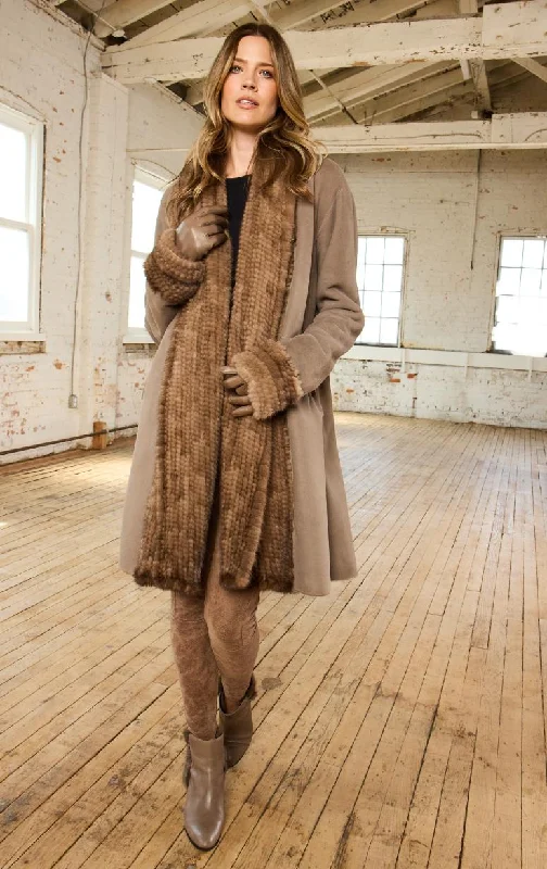 HISO - Shearling Coat with Mink Trim Bomber Denim Leather