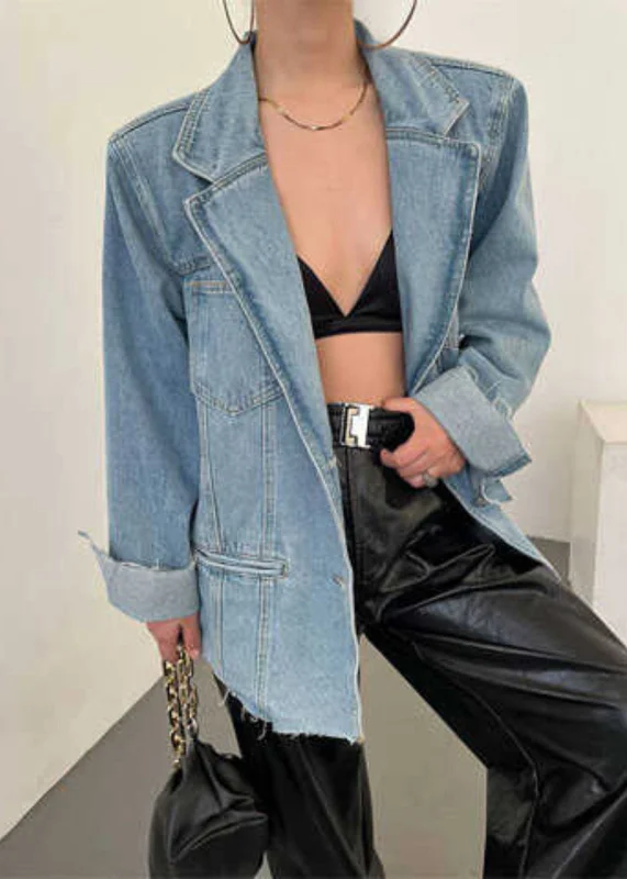 Loose Blue Pockets Notched Denim Coats Spring Houndstooth Jacket Shearling Jacket Fleece Jacket Loose Blue Pockets Notched Denim Coats Spring Houndstooth Jacket Shearling Jacket Fleece Jacket