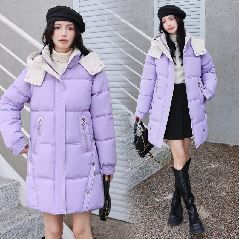 Loose Down Cotton-Padded Women's Coat Mid-Length, Candy Colours Cape Coat Herringbone Coat Tweed Coat Loose Down Cotton-Padded Women's Coat Mid-Length, Candy Colours Cape Coat Herringbone Coat Tweed Coat