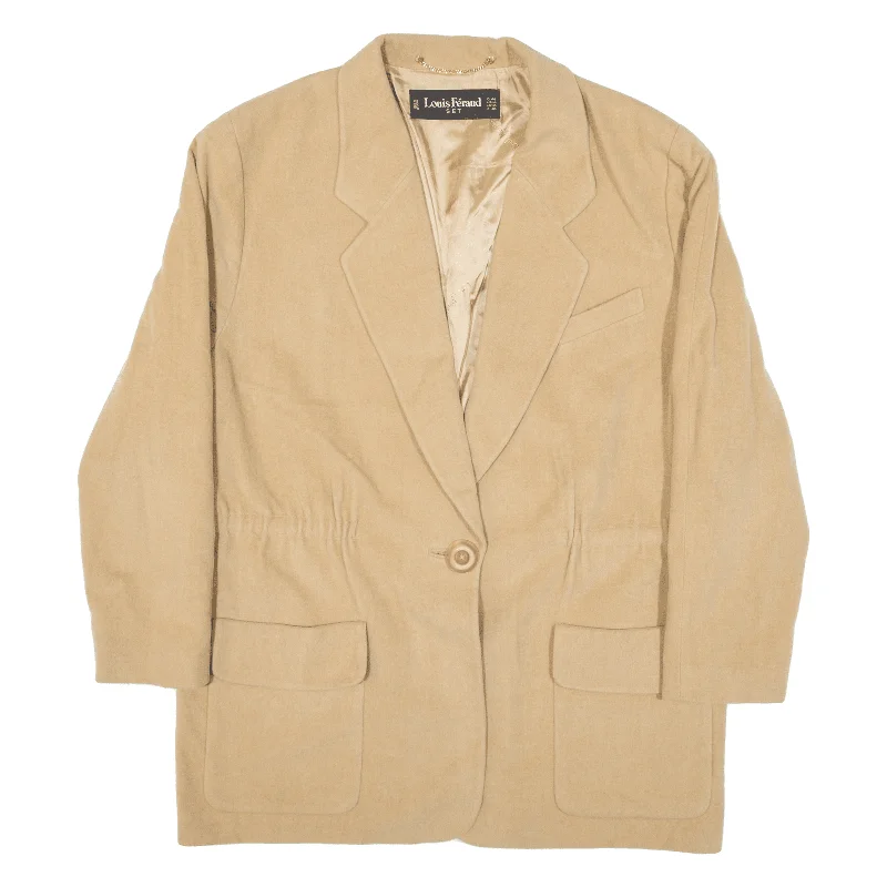 LOUIS FERAUD Womens Coat Beige Knit Wool UK 18 Raincoat Turtleneck Coat Wrap Coat