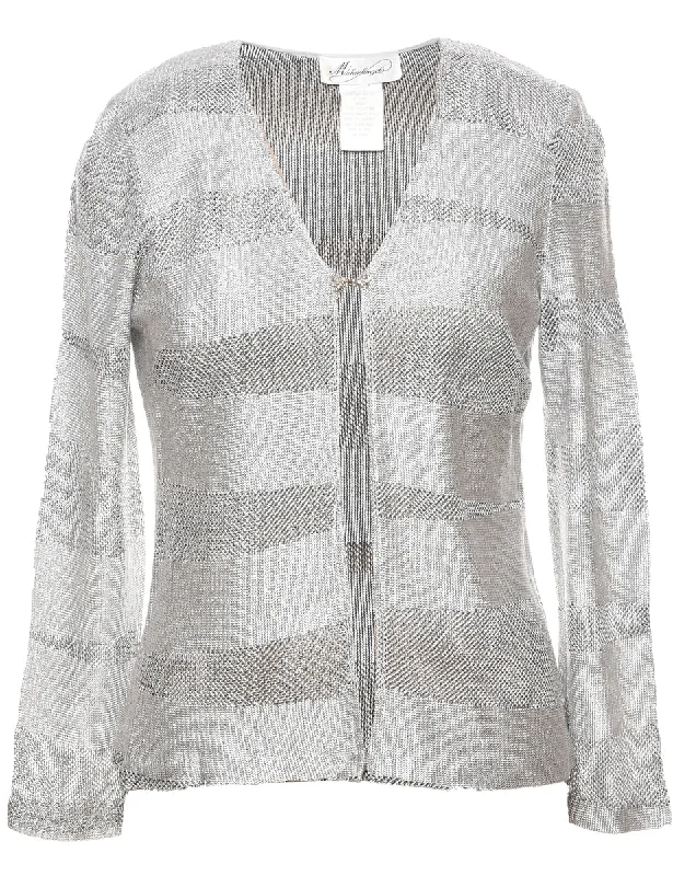 Lurex Thread Pattern Cardigan - M Machine Wash Dry Clean Hand Wash
