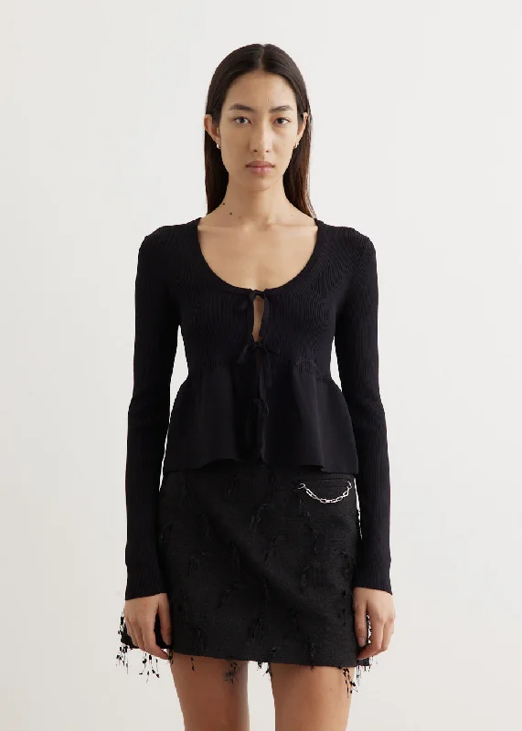 Melange Rib Knit Cardigan Cable Knit Ribbed Knit Lace Knit