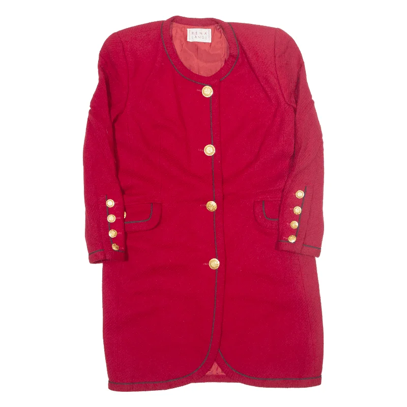 RENA LANGE Womens Trench Coat Red 90s M Wool Cashmere Tweed