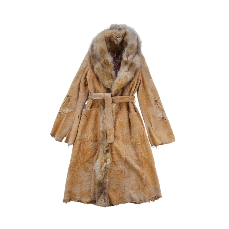 Robrik Shearling Fur Trim Coat - Women's 46 Trapeze Tunic Caftan