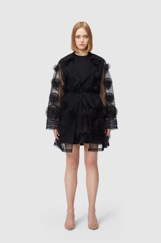 ROSE APPLIQUE TRENCH COAT Parka Anorak Hoodie