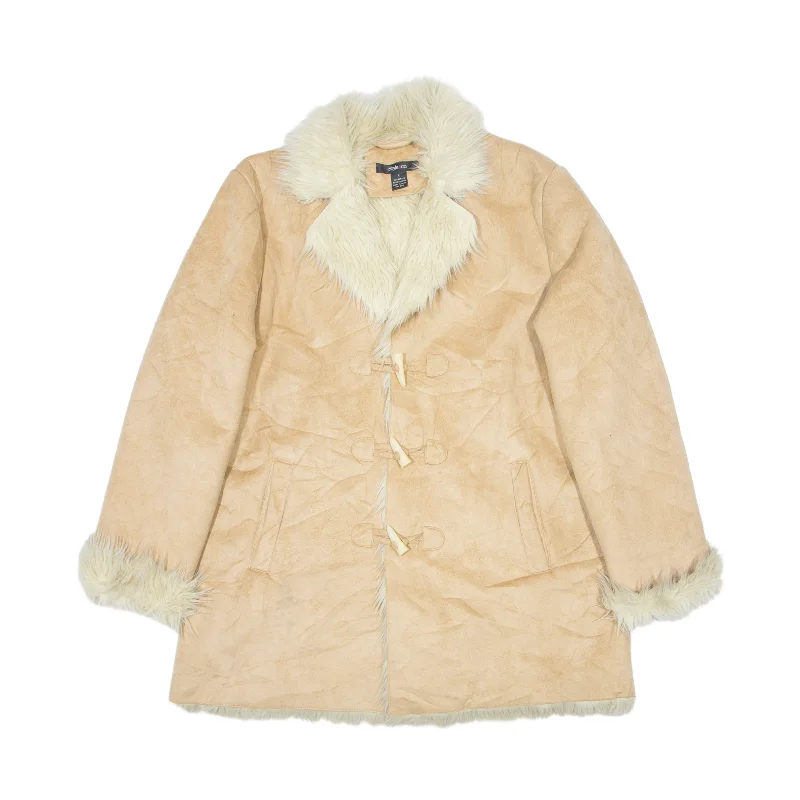 STYLE&CO Y2K Faux Fur Suede Feel Coat Beige Womens L Nylon Polyester Spandex
