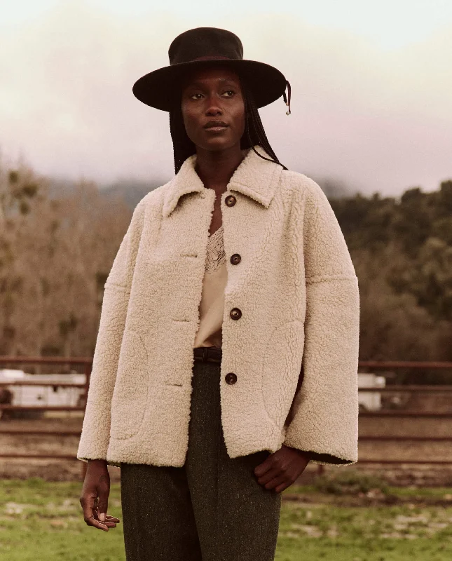 The Cropped Plush Car Coat. -- Malt Print Jacquard Embroidered