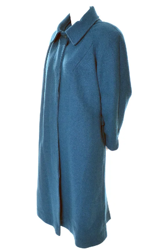1980s Saxton Hall Turquoise Wool Coat w/ Pleated Back Front Pockets Side Pockets Patch Pockets 1980s Saxton Hall Turquoise Wool Coat w/ Pleated Back Front Pockets Side Pockets Patch Pockets