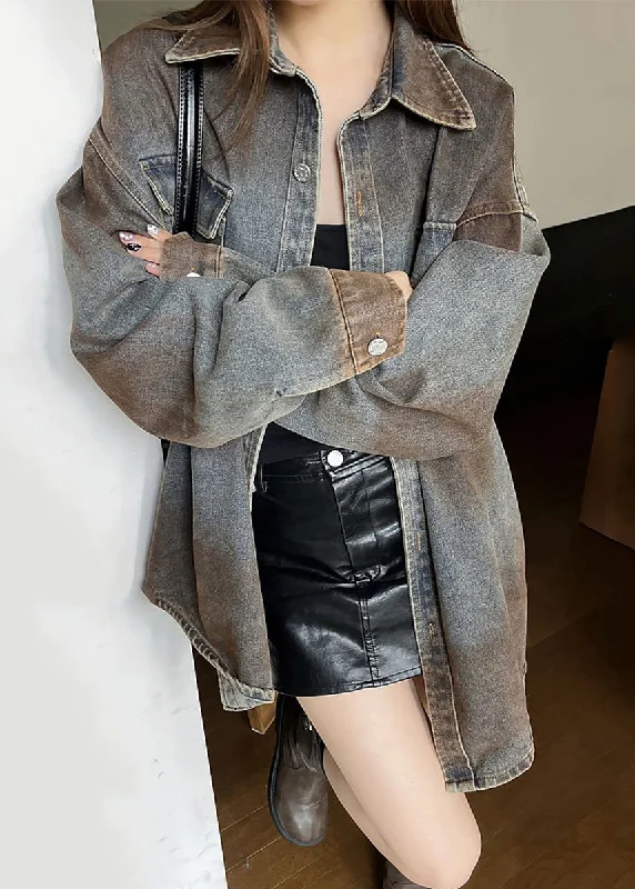 Unique Peter Pan Collar Patchwork Denim Coats Spring Blazer Duffle Coat Pea Coat