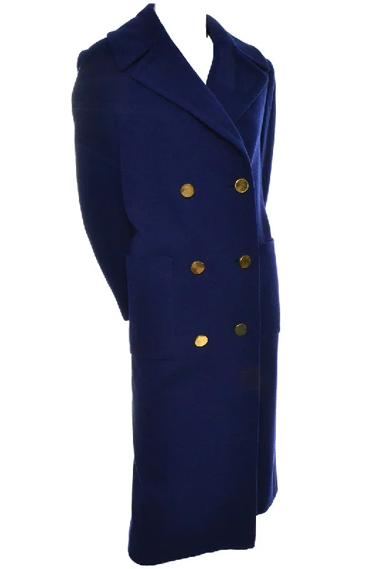 Vintage I Magnin France Blue Wool Knit Double Breasted Coat Racine Fabric Fitted Loose Oversized Vintage I Magnin France Blue Wool Knit Double Breasted Coat Racine Fabric Fitted Loose Oversized