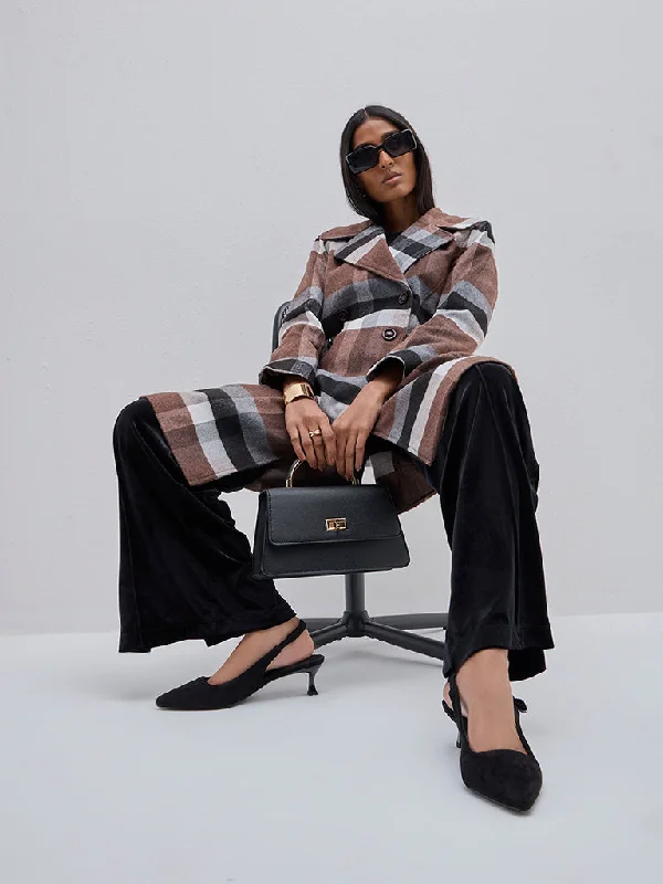 Wardrobe Brown Checkered Long Coat Striped Polka Dot Floral