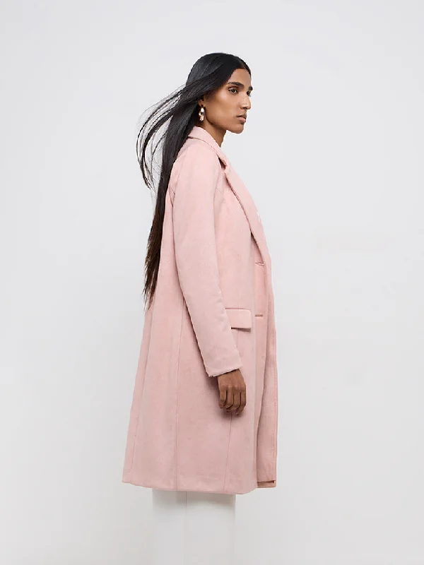 Wardrobe Dusty Pink Faux-Suede Long Coat Kimono Robe Cloak