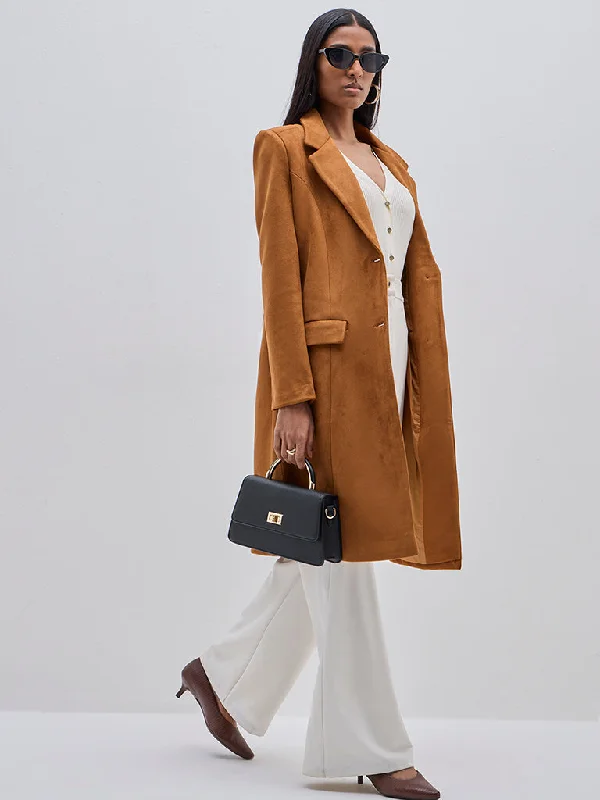 Wardrobe Tan Faux Suede Coat Boat Neck Jacket Square Neck Jacket One-Shoulder Jacket Wardrobe Tan Faux Suede Coat Boat Neck Jacket Square Neck Jacket One-Shoulder Jacket