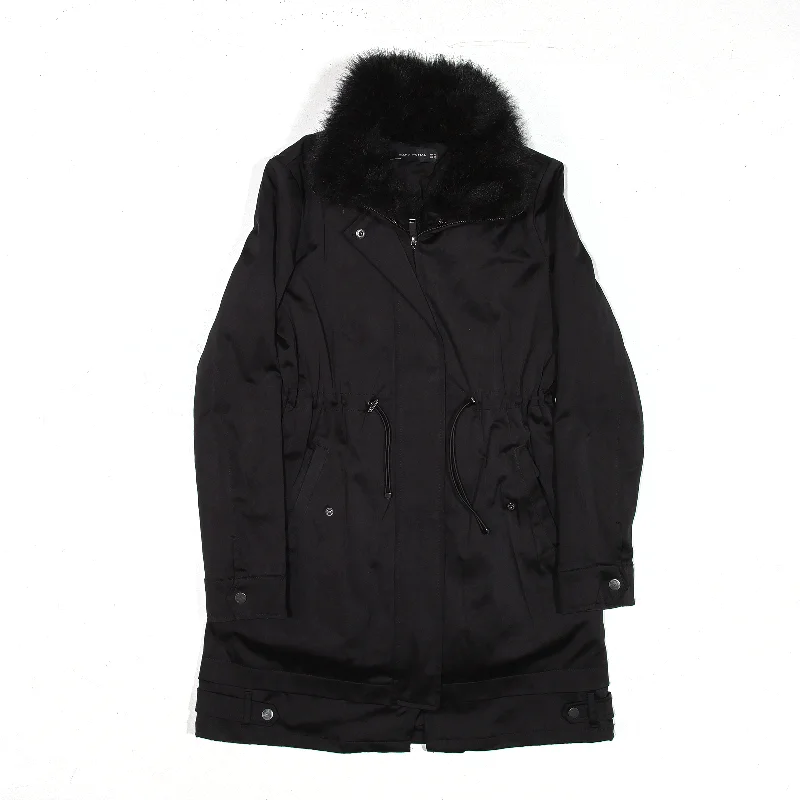 ZARA WOMAN Coat Black Parka Womens XS Boat Neck Jacket Square Neck Jacket One-Shoulder Jacket