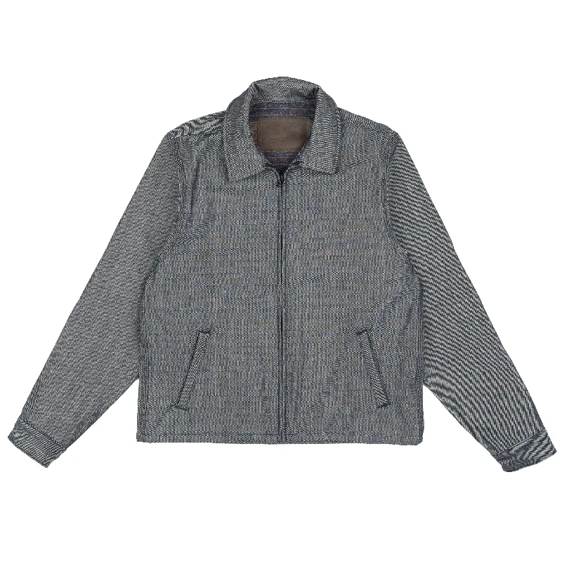 Zip Chore Coat - Blanket Lined Indigo x White Elasticated Drawstring Belted