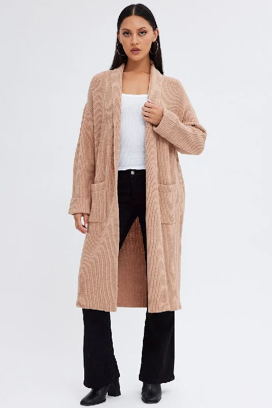 Beige Longline Cardigan Thin Thick Dense